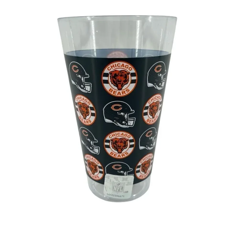 NFL Chicago Bears Sports Fan Tall Plastic Tumbler Cup 6” Blue Orange Logo, NEW